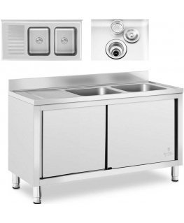 Royal Catering Two bowl catering basin sink with sliding door cabinet 140 x 70 x 95 cm