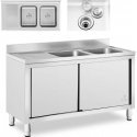 Royal Catering Two bowl catering basin sink with sliding door cabinet 140 x 70 x 95 cm Royal Catering Two bowl catering basin sink with sliding door cabinet 140 x 70 x 95 cm
