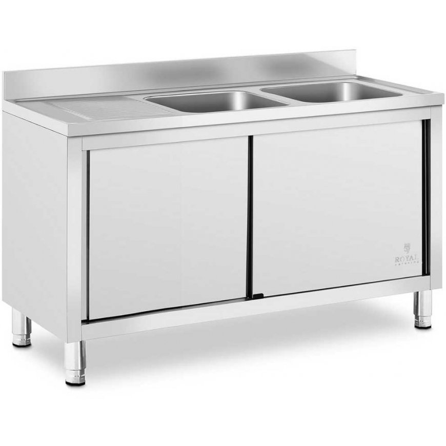 Royal Catering Dviejų indų maitinimo baseino kriauklė su spintele su stumdomomis durimis 140 x 70 x 95 cm – 2