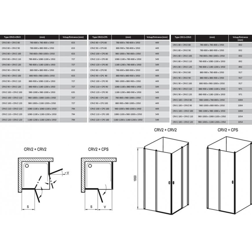 Rectangular shower cubicle wall Ravak Chrome, CRV1-80, glossy+transparent glass – 3