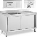 Royal Catering Vieno dubenio maitinimo baseino kriauklė su stumdomų durų spintele, kairė, 140 x 60 x 94,5 cm Royal Catering Vieno dubenio maitinimo baseino kriauklė su stumdomų durų spintele, kairė, 140 x 60 x 94,5 cm