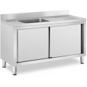 Royal Catering Single bowl catering basin sink with sliding door cabinet, left, 140 x 60 x 94.5 cm Royal Catering Single bowl catering basin sink with sliding door cabinet, left, 140 x 60 x 94.5 cm