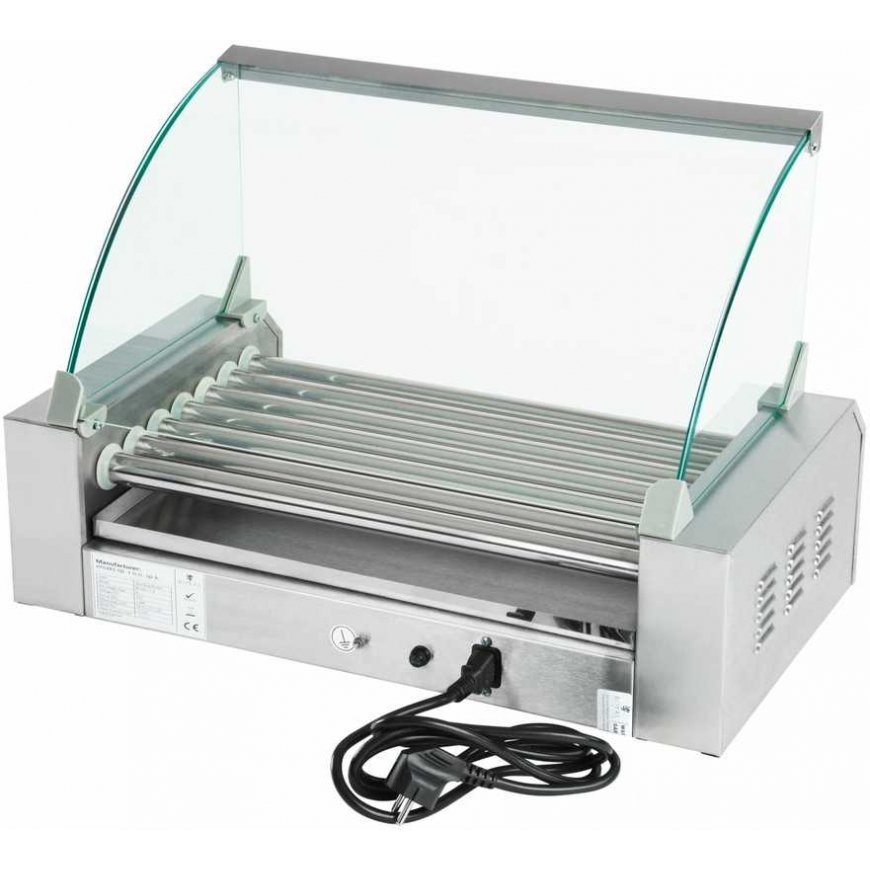 Royal Catering Grillis rolkowy su pokrywą roller grill podgrzewacz do parówek 7 rolek – 4