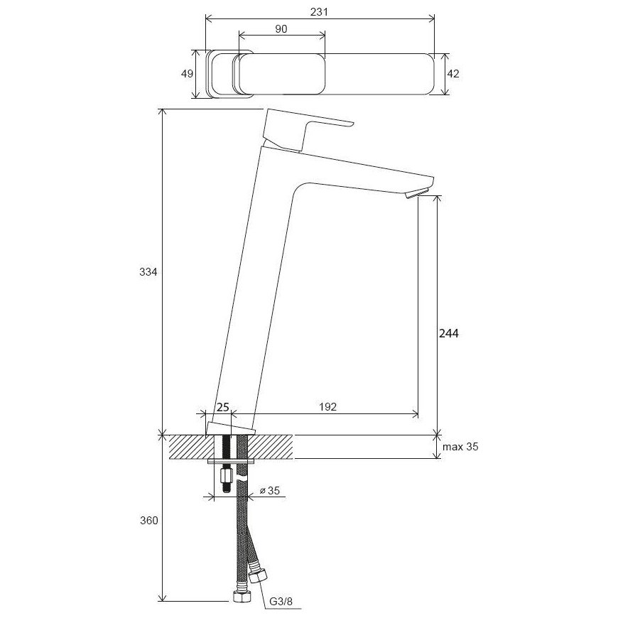 Praustuvo maišytuvas Ravak 10° Free, TD F 015.00 333 mm, be dugno vožtuvo, chromas – 5