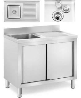 Royal Catering Single bowl sink with sliding door cabinet, left, 100 x 60 x 95 cm
