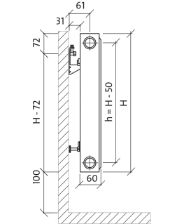 Bottom connection radiator Purmo CV 11, 500-800