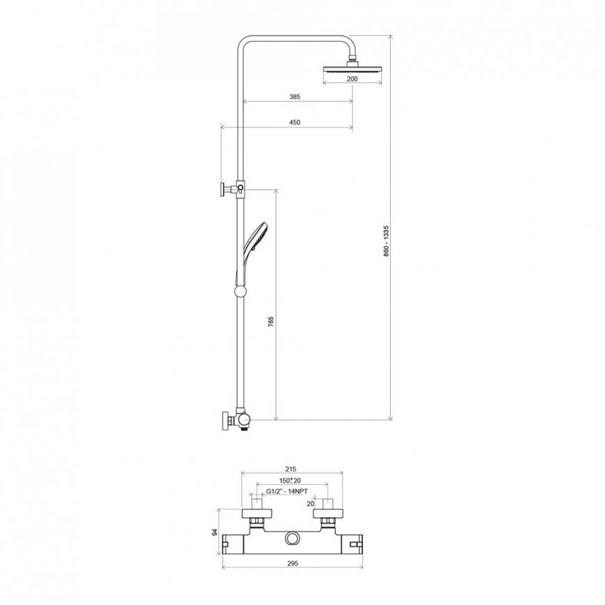 Stationary shower system Ravak Transformer, TE 091.00/150 with thermostatic faucet and shower set – 4