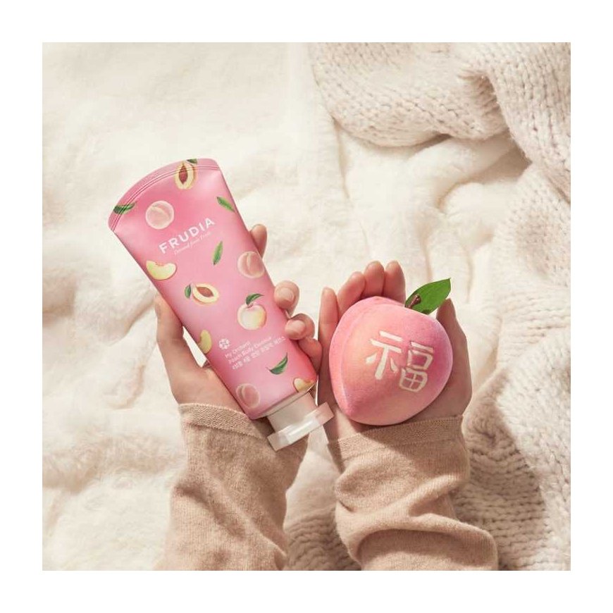 FRUDIA Atpalaiduojanti esencija, maitinamasis kūno pienas, My Orchard Peach Body Essence, 200 ml