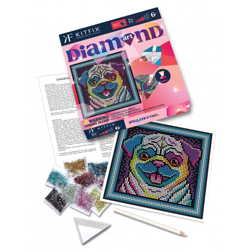 KITFIX Amatniecības komplekts Diamond Art dimantiņu māksla, Mopsis – 3