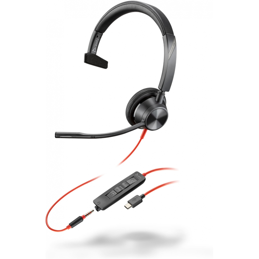 HP Poly Blackwire 3315 Vienpusės USB-C Ausinės +3.5mm Plug +USB-C/A Adapteris – 2