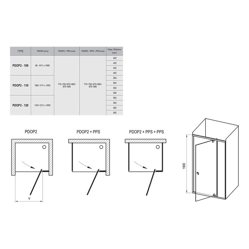 Hinged shower door Ravak Pivot, PDOP2-110, glossy+transparent glass – 2