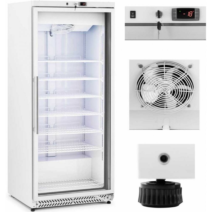 Royal Catering Freezer cabinet, glass freezer, 7 shelves, 580 l, 492 W - white