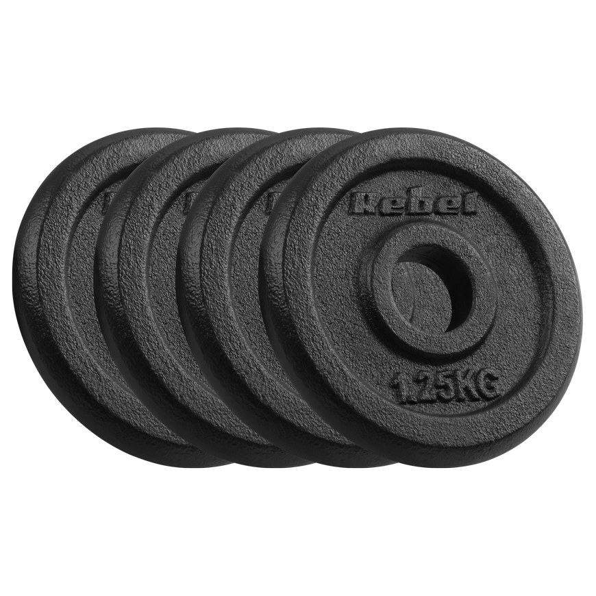 Set of cast iron weights 4x1.25kg, hole 31mm, classic plate, REBEL ACTIVE