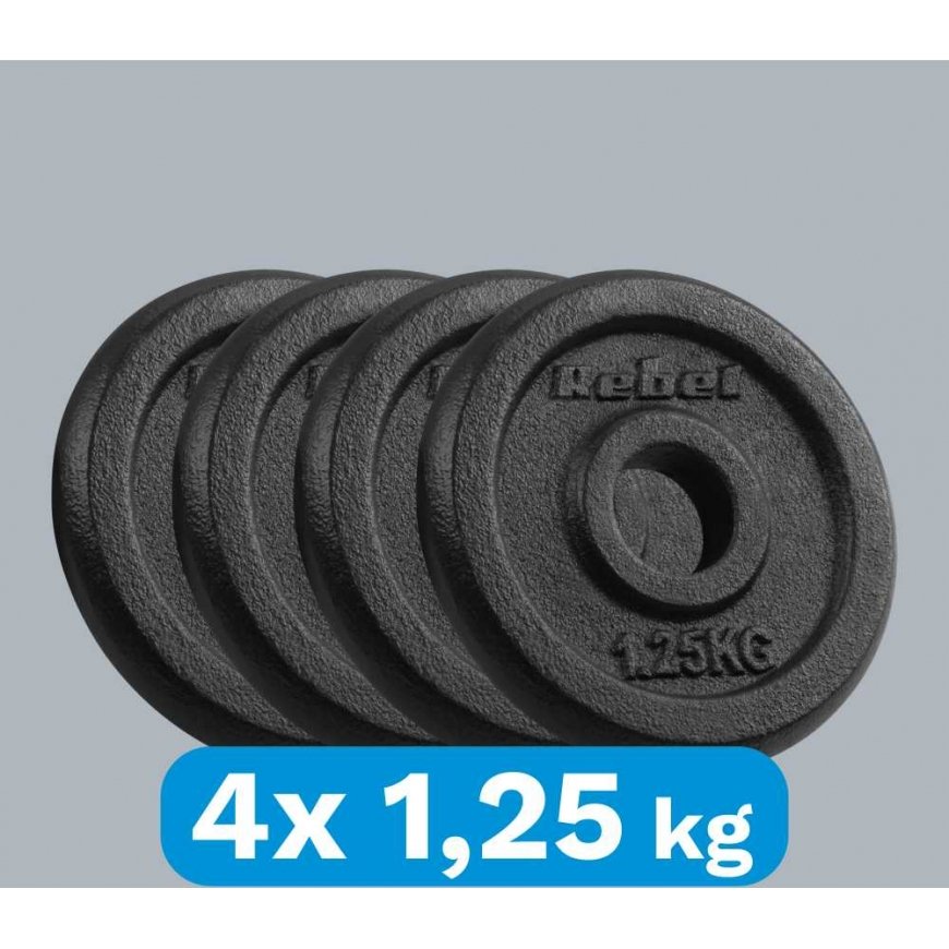 Ketaus svarelių rinkinys 4x1.25kg, skylė 31mm, klasikinė plokštė, REBEL ACTIVE – 5