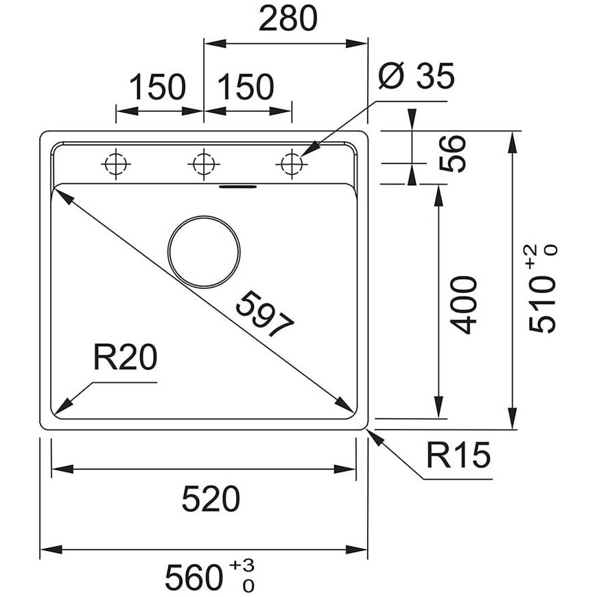 Granite sink Franke Maris, MRG 610-52 A, Matt black, eccentric valve – 2