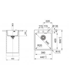 Granite sink Franke Maris, MRG 610-39 A, Onyx, eccentric valve