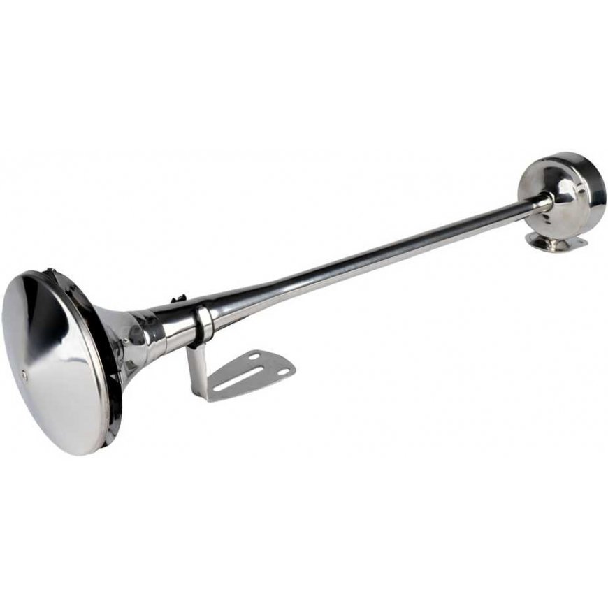 Klaxon fanfara sznejal szękowy chrome 620 mm 12v 24v lowtone amio-04078