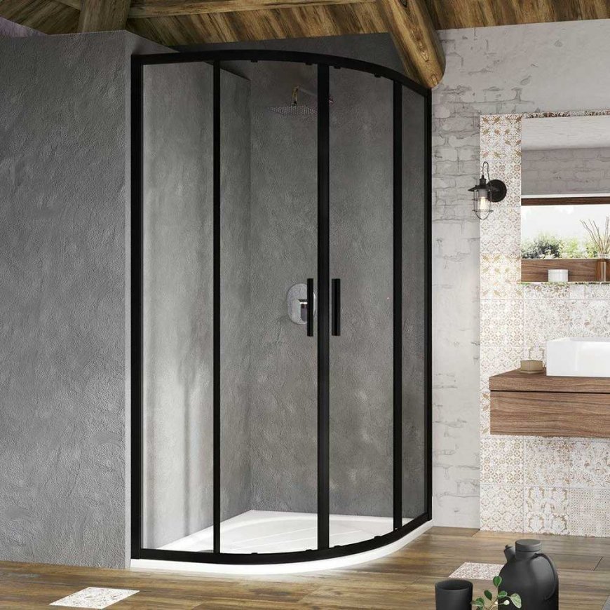 Semi-circular shower cabin Ravak Blix Slim, BLSCP4-90 black + transparent glass