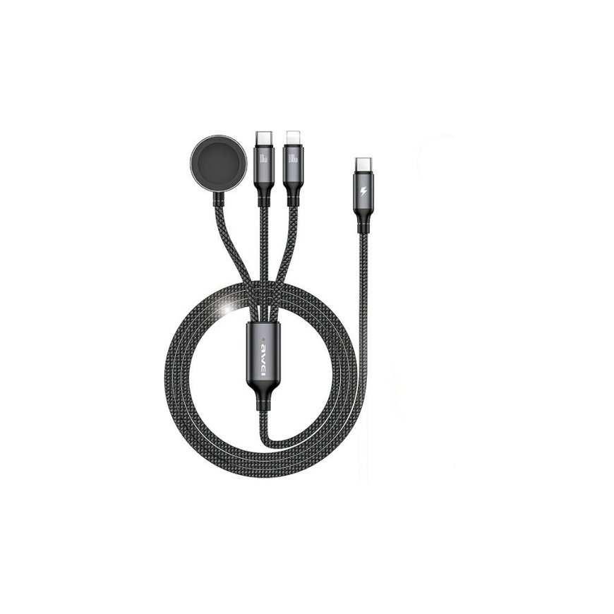 AWEI kabel W23 3w1 usb-c|lightning|watch 100W|10W|2