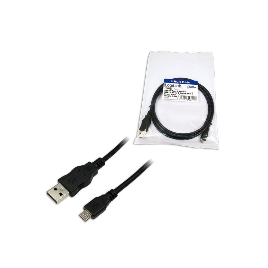 LogiLink 1.8m USB/microUSB USB cable USB 2.0 USB A Micro-USB B Black – 2