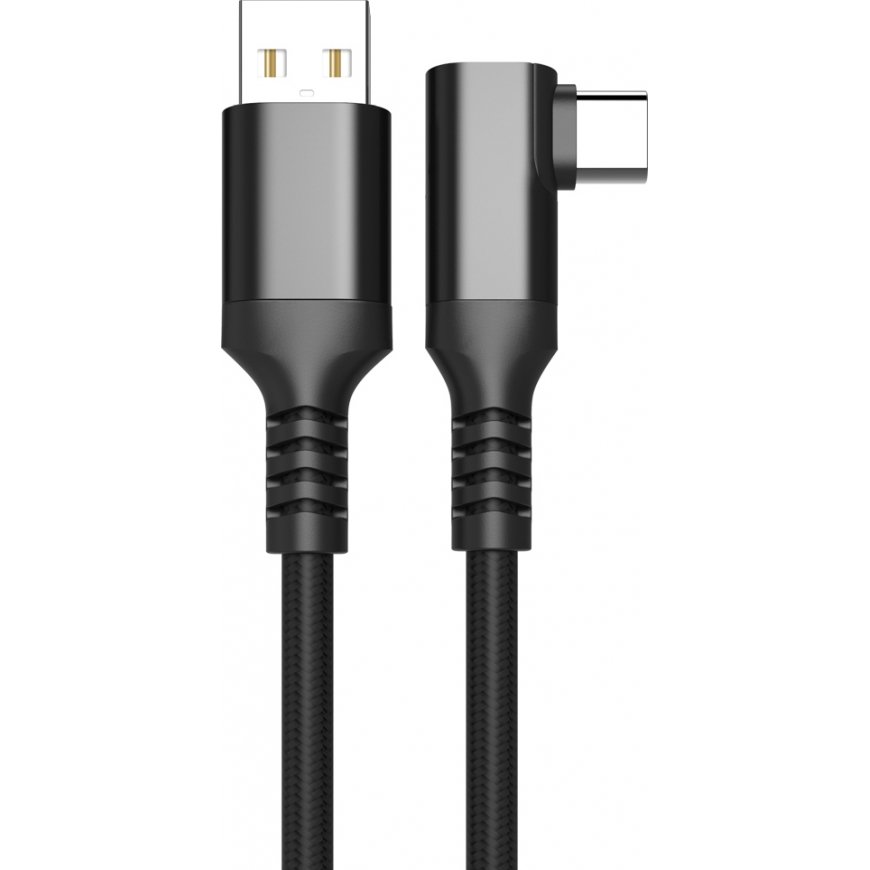 Fuj:tech USB-C 90° - USB-A -kaapeli, 1 m, musta
