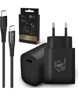 Extralink Smart Life | Rinkinys USB Type-C to Type-C, 200cm, Juodas + kroviklis 18W PD3.0 | Juoda