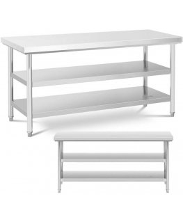 Royal Catering Table, central steel table top, 2 shelves, 180 x 60 cm