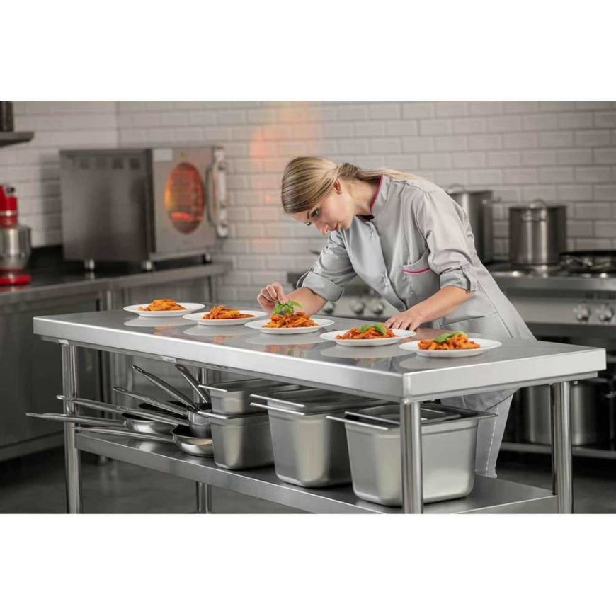 Royal Catering Stalas, centrinis plieno stalviršis, 2 lentynos, 180 x 60 cm – 5