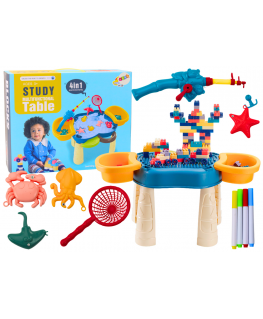 Lean Toys Multifunctional Table 4in1 Blocks Fishing Drawing Blue