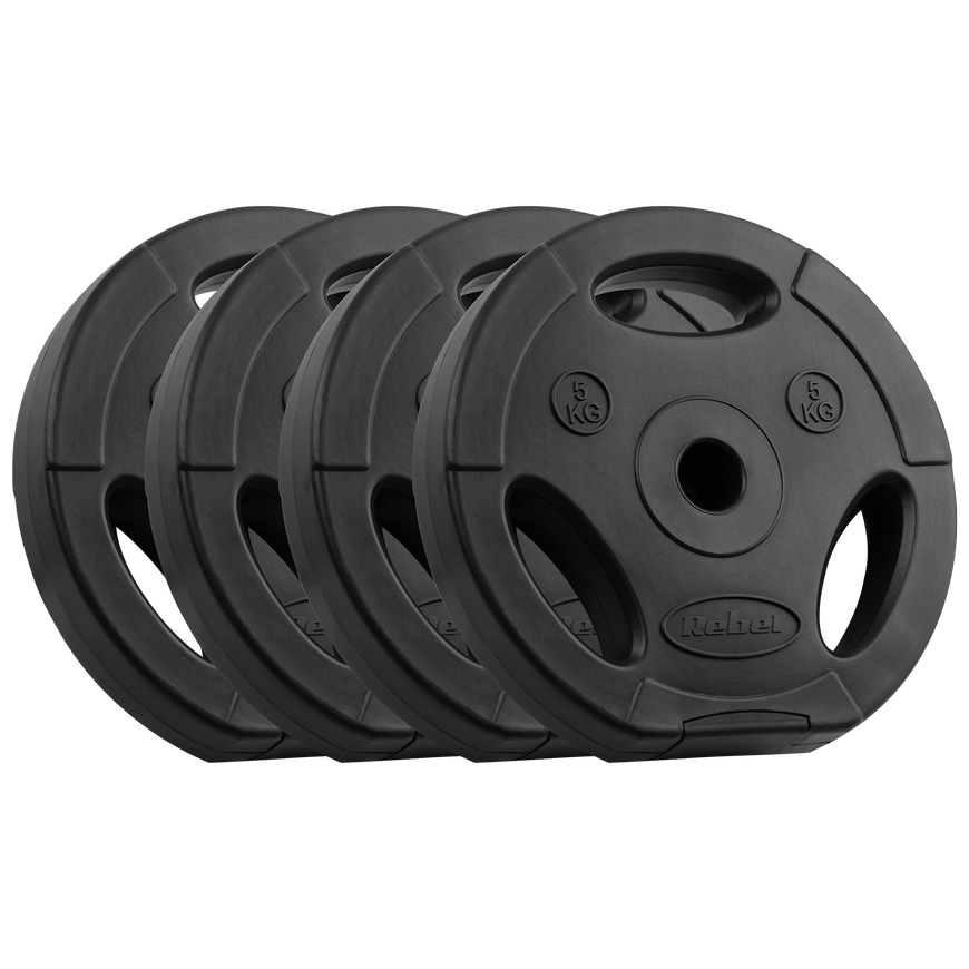 Set of bituminous weights 4x5kg, hole 31mm, plate with handles, REBEL ACTIVE