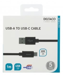 Deltaco USBC-1132M USB кабель USB 2.0 1 m USB A Черный