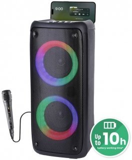 Media-Tech FUNBOX BT - Powerful Bluetooth 5.0 speaker with KARAOKE, TWS, MP3, USB, Micro SD, RGB illumination. Cable microphone 