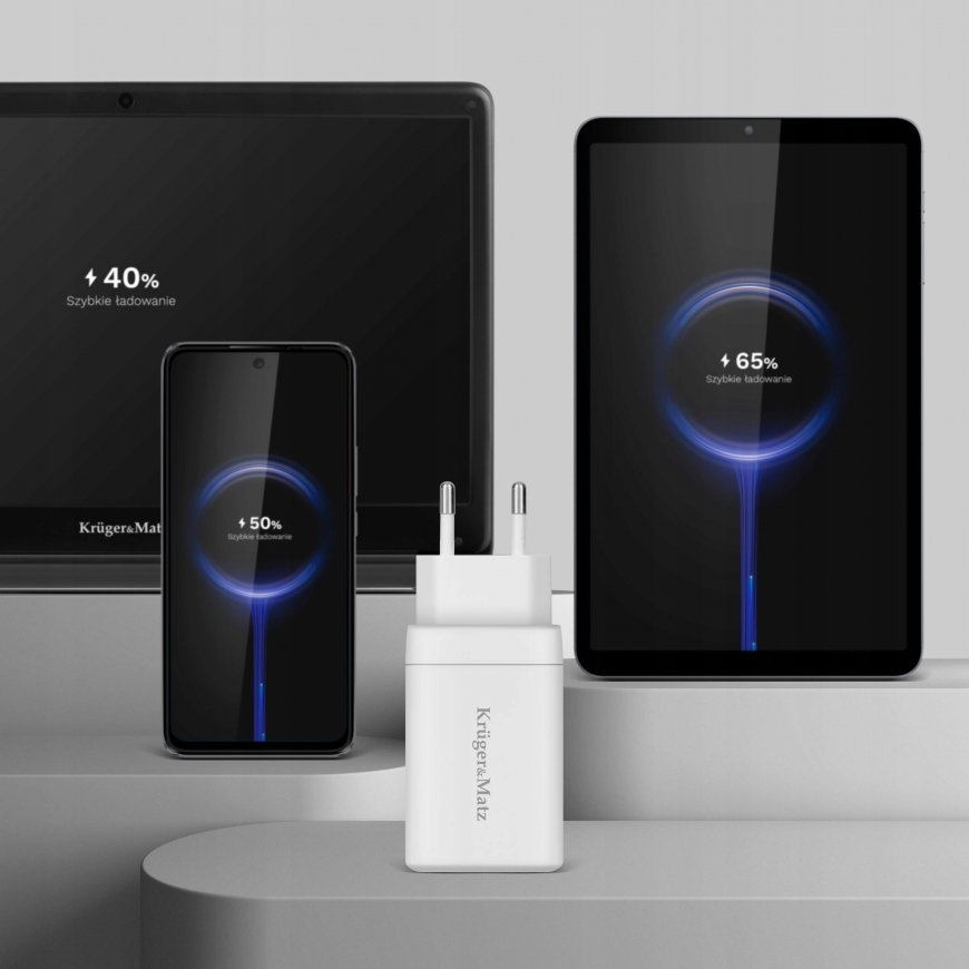 The charger connects to the network Kruger & Matz 65 W GaN with the function Power Delivery i Quick Charge