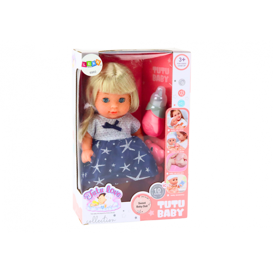 Lean Toys Doll In Navy Blue Dress Peeing Bottle Rattle Sounds – 5