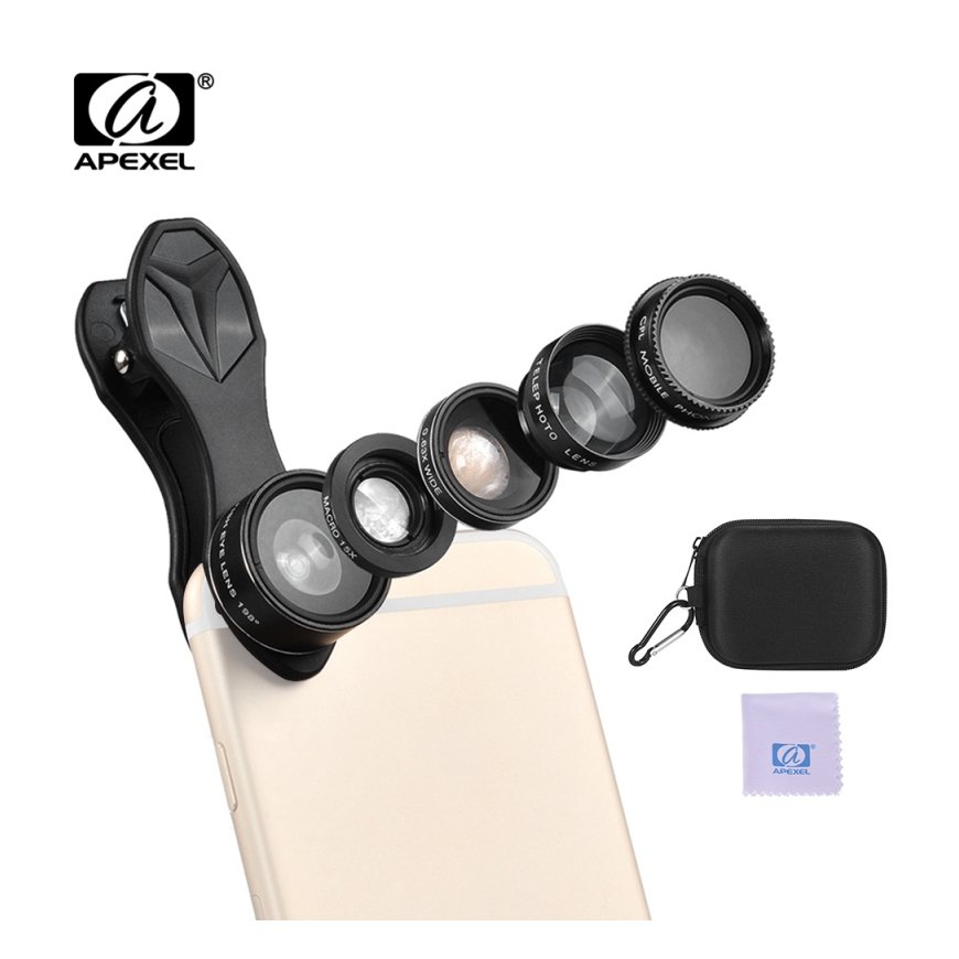 Mobile lens kit APEXEL APL-DG5H 5 in 1 universal (black) – 2