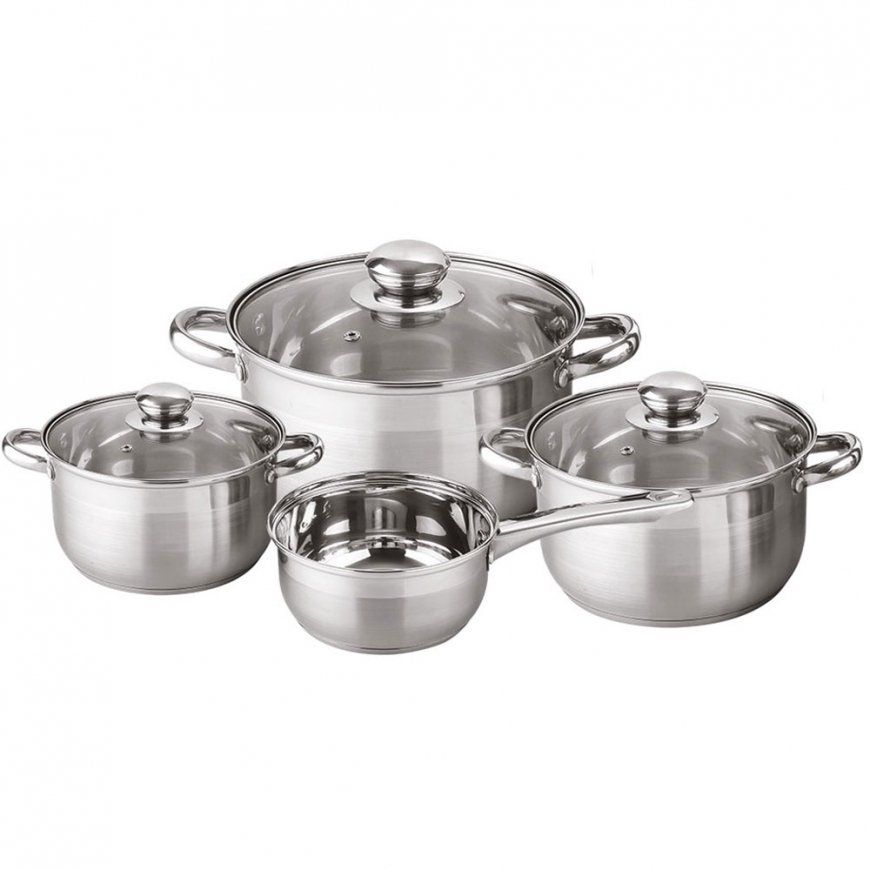 Pot set. Stainless steel, satin finish.