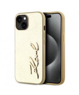 Karl Lagerfeld Wrinkled PU Signature Logo Case for iPhone 15 Gol