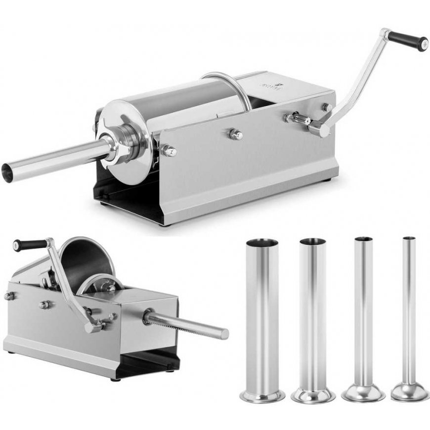 Meat Grinder Royal Catering Filler, manual sausage maker, horizontal, 3 l + 4 funnels
