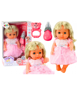 Lean Toys Doll In Light Pink Dress Peeing Bottle Rattle Sounds