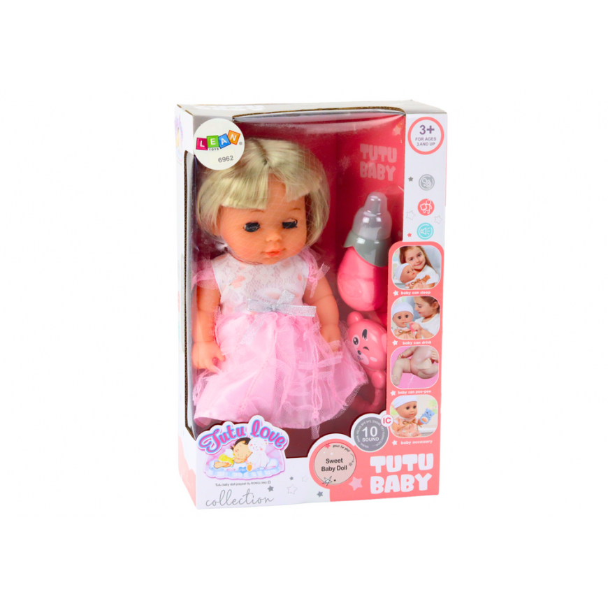 Lean Toys Doll In Light Rožinė Dress Peeing Bottle Rattle Sounds – 5