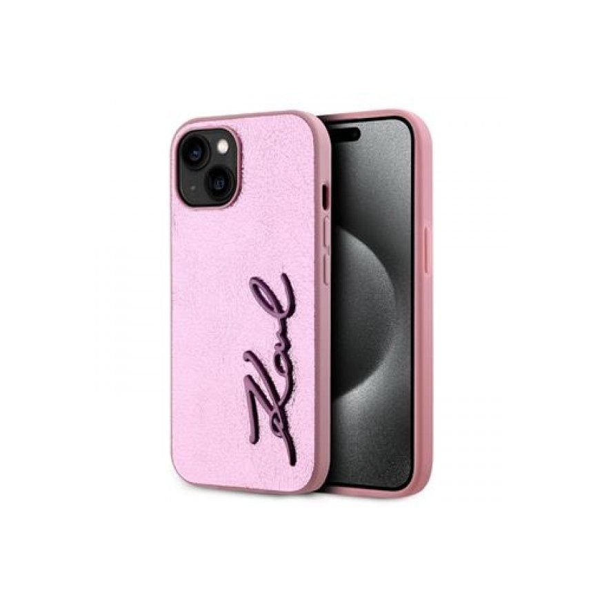 Karl Lagerfeld Wrinkled PU Signature Logo Case for iPhone 15 Pin