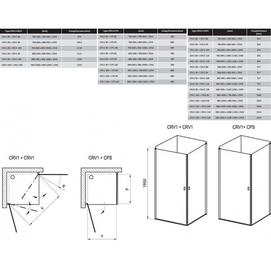 Rectangular shower cubicle wall Ravak Chrome, CRV1-100, glossy+transparent glass – 2