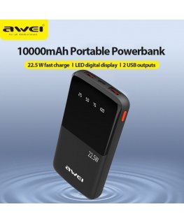 AWEI PowerBank P10K 10000 mAh 22.5W czarny|black