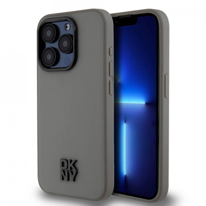 DKNY PU Leather Stack Logo Magsafe Case for iPhone 15 Pro Max Gr