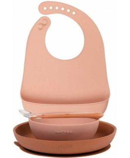 Nattou silicone dishes for children, 4in1 set with bib | Pink