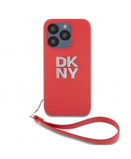 DKNY PU Leather Stack Logo Wrist Strap Case for iPhone 15 Pro Ma