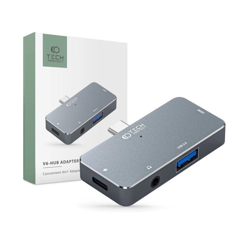 HUB Tech-Protect V6 4in1 USB-C - USB-A 3.0 | USB-C PD100W | HDMI