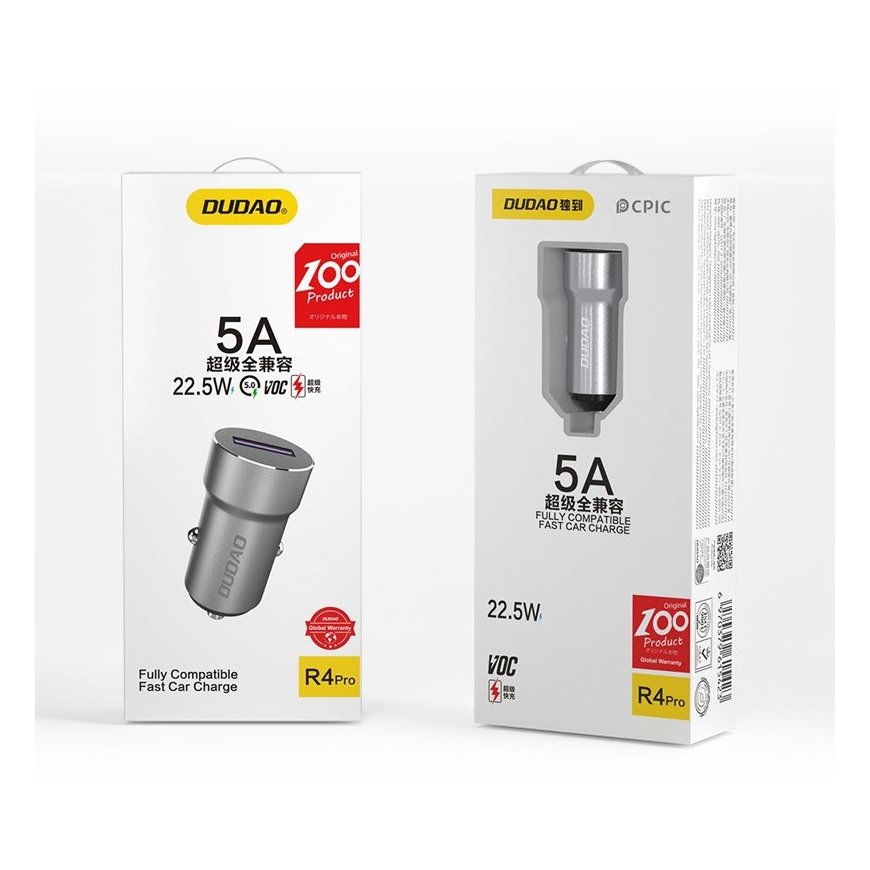 DUDAO R4Pro Upgrade Gray Universaali Harmaa Tupakansytytin Pikalataus Auto – 2