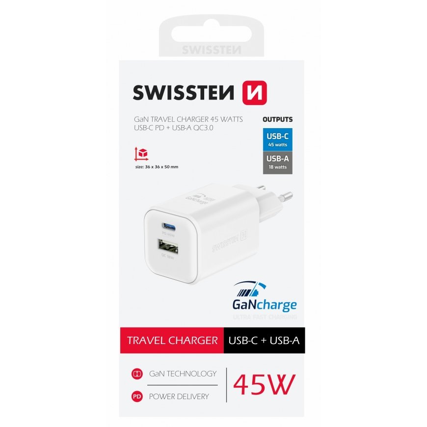 Swissten Travel Charger GaN 2x USB-C