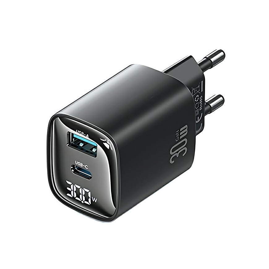 USAMS Charger 30W GaN LED USB+USB-C